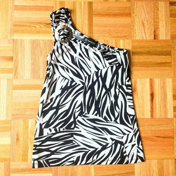 INC One Shoulder Stretchy Zebra Shirt Tank Small